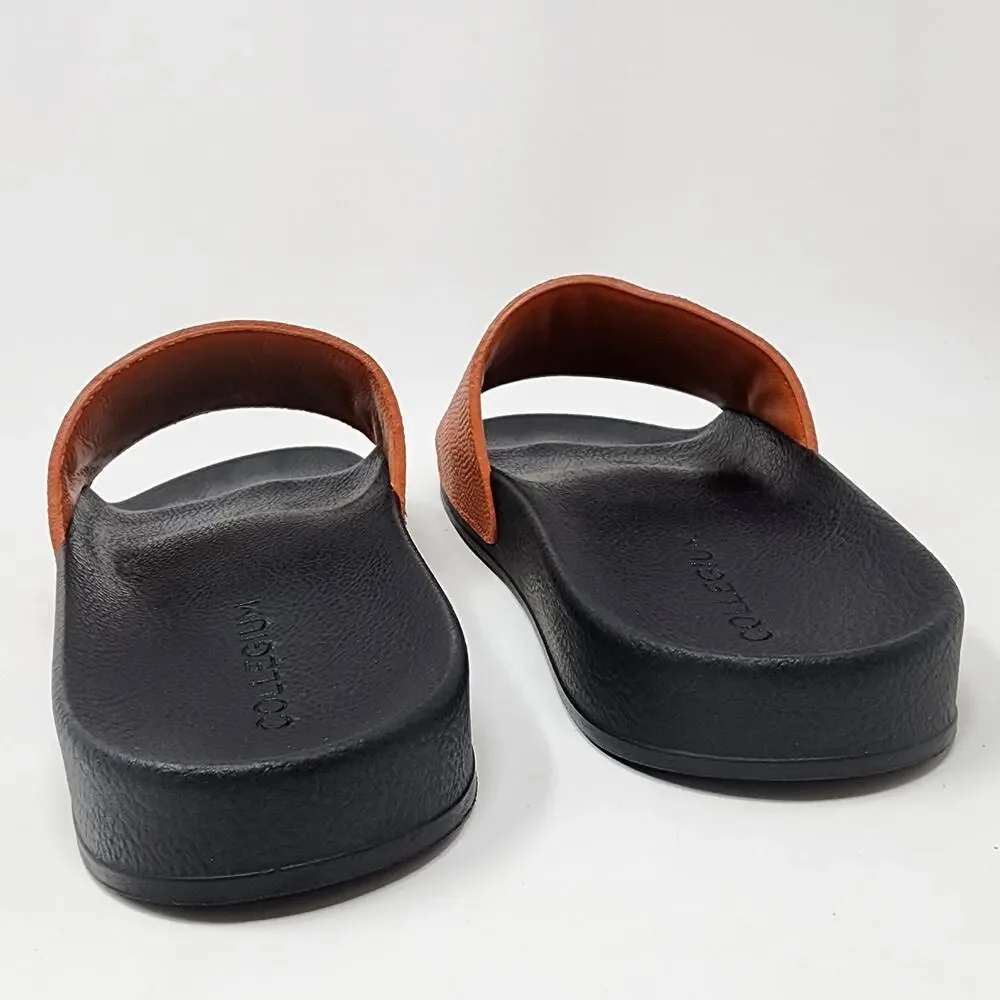 Collegium Pillar Horween Slide Sandals Men 12-12.5  Leather Pebble Grain Orancio